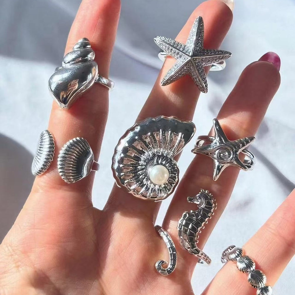 Wholesale 18k gold ring sets - european & american cross-border jewelry, women's ocean-inspired, unique, statement stackable rings with designer flair