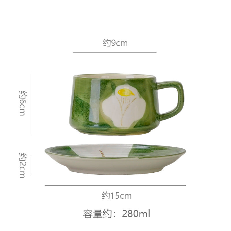 Stylishretroclassy underglaze coffee cup and saucer niche style hand gift ceramic mug office milk coffee cup