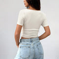 European and american cross-border women's summer new v-neck tie-up short sleeve base layer top, casual versatile slim-fit t-shirt