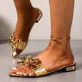 European and american plus-size women's fashion slippers - new summer 2026 collection: versatile pointed-toe low-heel sandals with bow detail