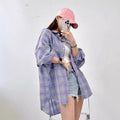 European and american cross-border  spring versatile commute collared long-sleeve loose fit designer plaid pocket women's blouse