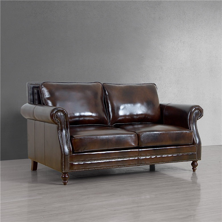 American country solid wood living room sofa retro single double three villa model room small apartment leather sofa