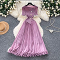 Accessible luxury classyelegance oblique collar elegantdress women's summerwork clothing style waist slimming lookpleated long skirt light mature style