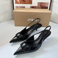 Zar spring new arrivals: women's black patent leather square buckle slingback mules, low-cut work shoes, and cat-heel sandals