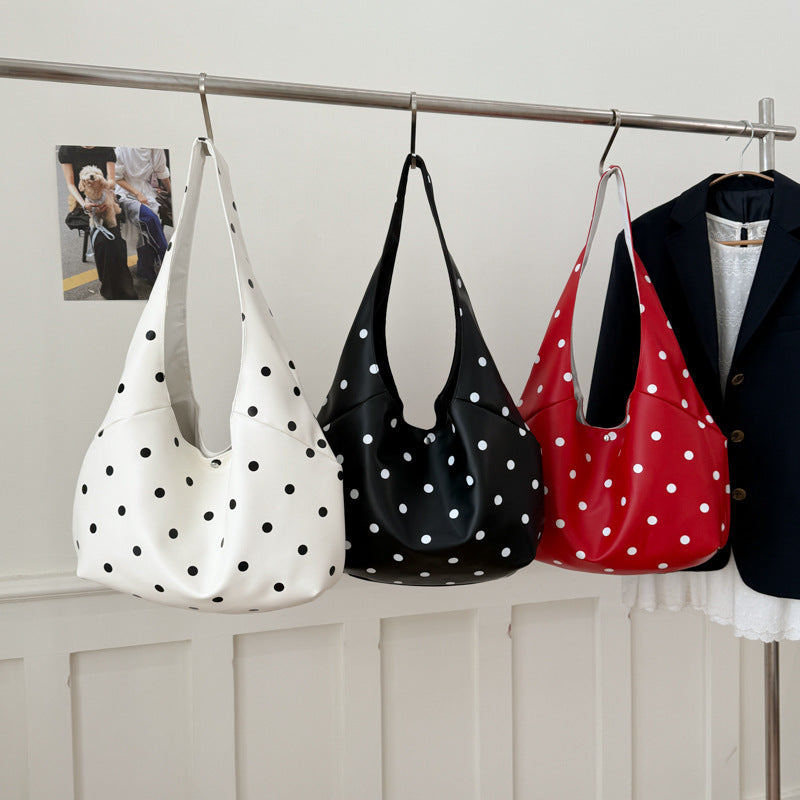 2025 new korean style ins polka dot shoulder bag - large capacity, fashionable, minimalist, versatile crossbody bag for commuting women