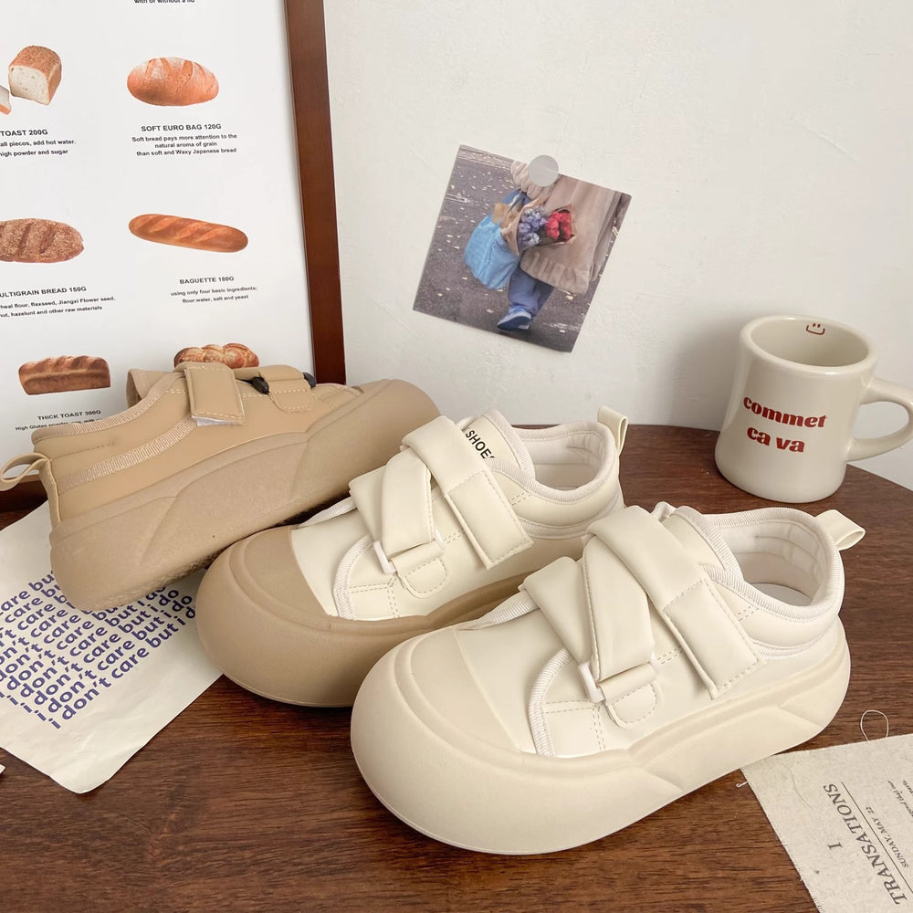 Cream velcro white shoes women's ugly cute autumnew arrivalchicniche stylek-style big toe sneakersthick sole bread shoes