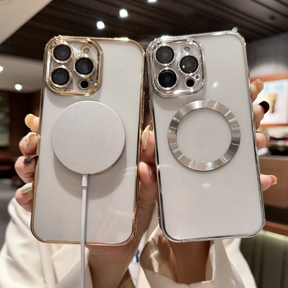 Electroplated magnetic iphone 17 pro max case with clear lens protector, full coverage drop-proof case for iphone 12/11