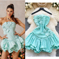 French heavy industrystereo flower dress seaside vacation style one shoulder tube top dress ruffles skirt