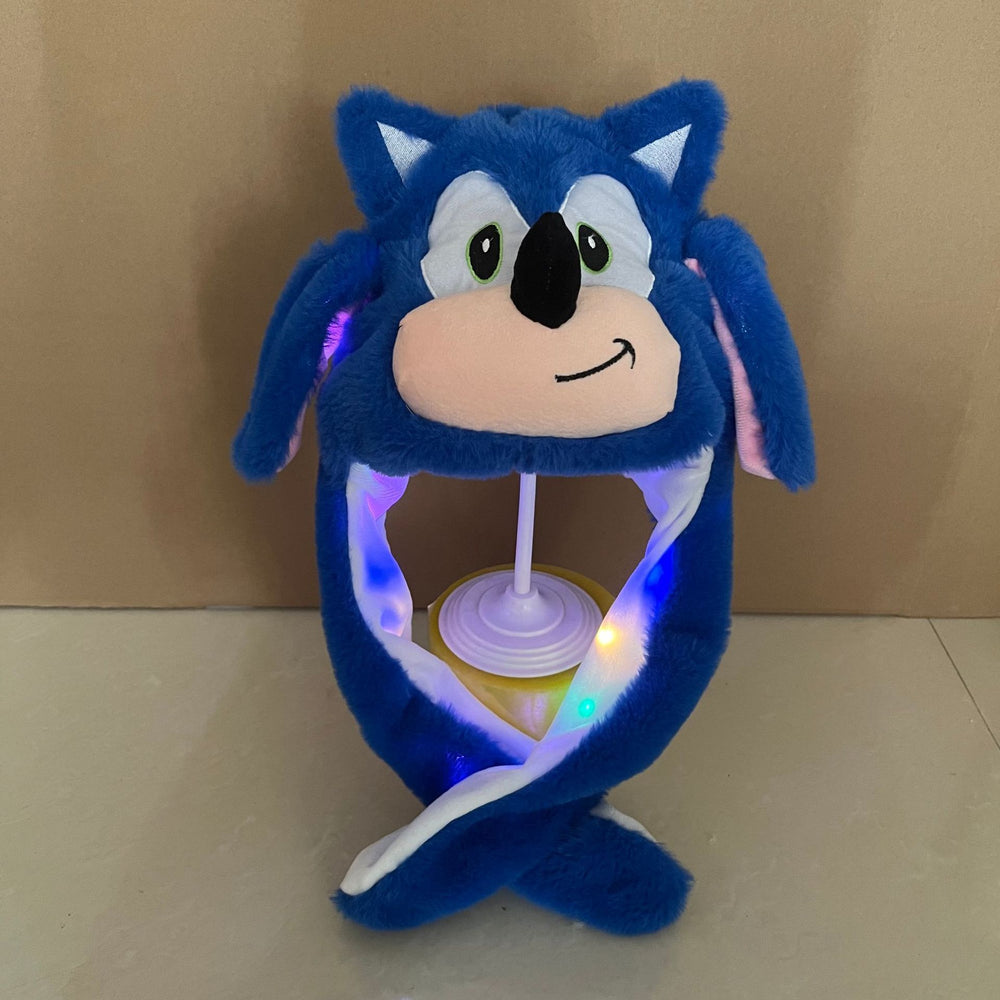 Trendy cartoon beanie with plush moving ears - glow-in-the-dark, wholesale available, large size, perfect for night markets, kids & adults