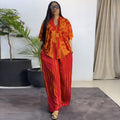 European and american cross-border african women's clothing  spring new casual v-neck loose printed top and wide-leg pants set