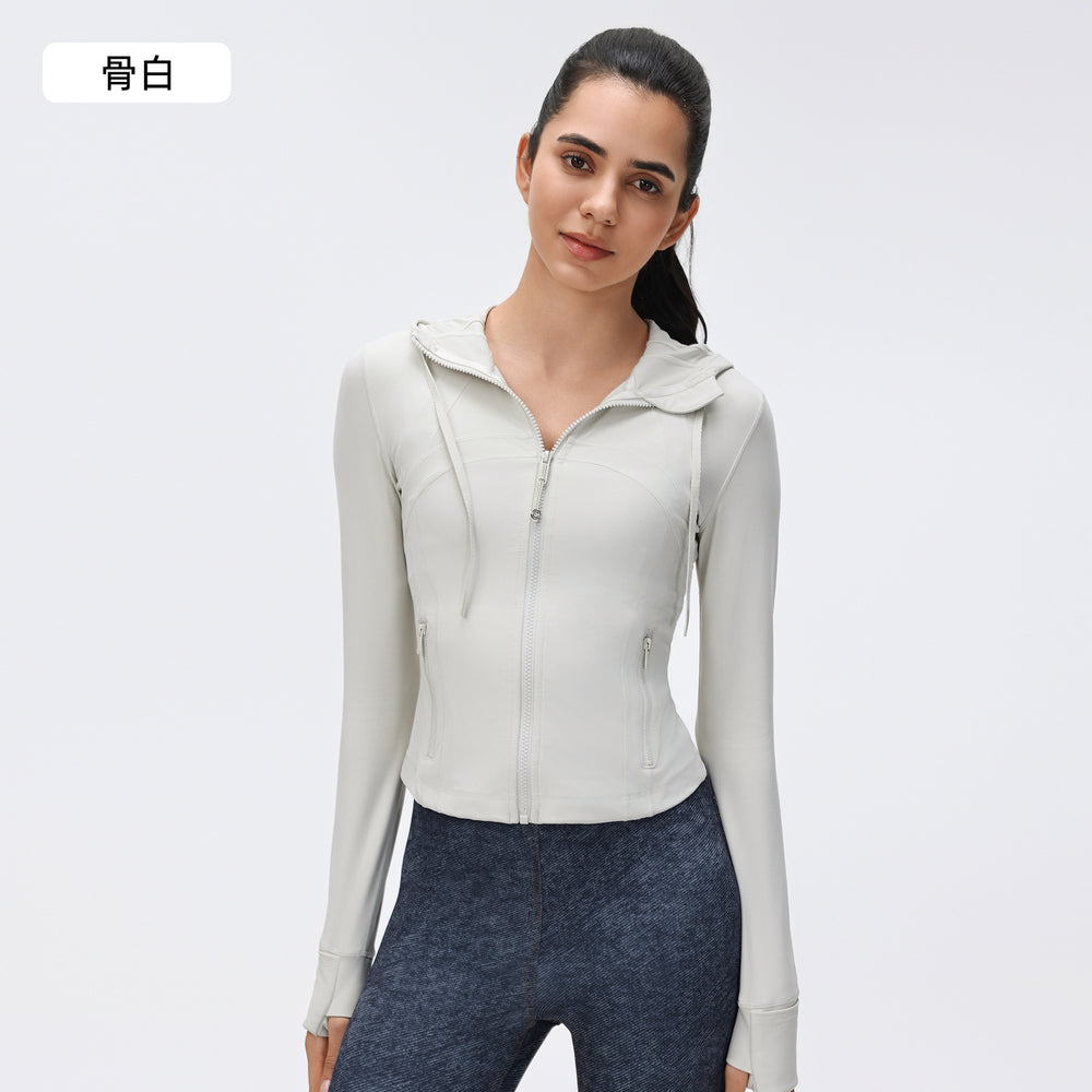 New women's windproof drawstring hooded yoga jacket - cropped, slim-fit, running & fitness jacket d25180