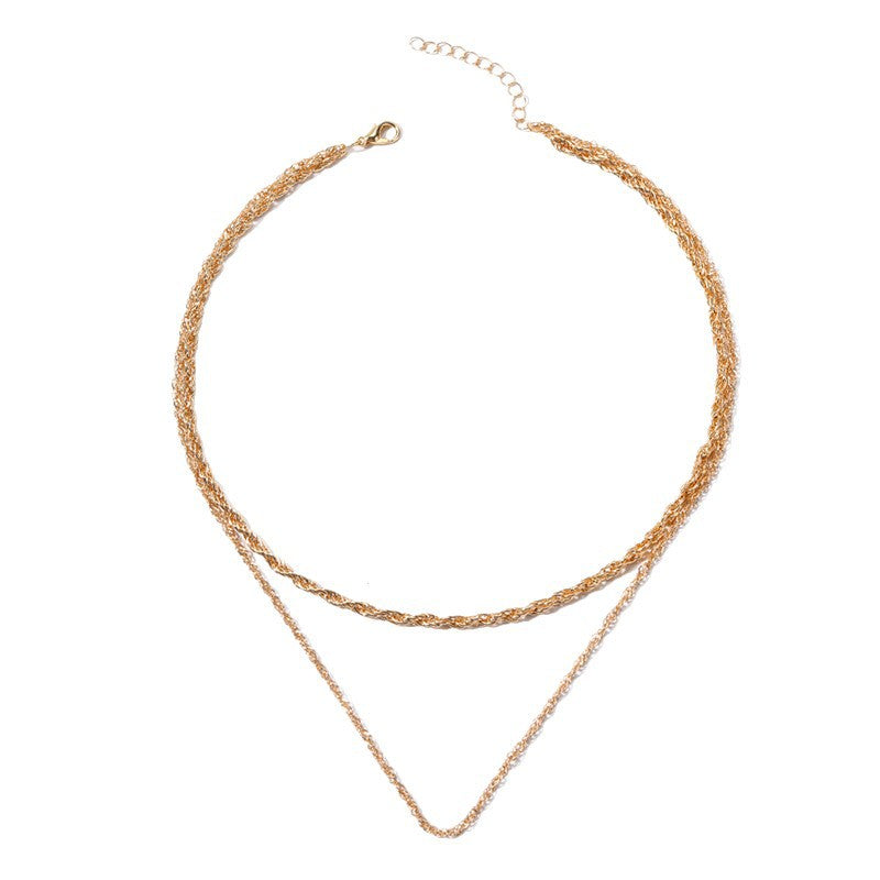 Wholesale braided chain necklace - european & american style, minimalist alloy, unisex, niche, cool & edgy, double layered, choker necklace