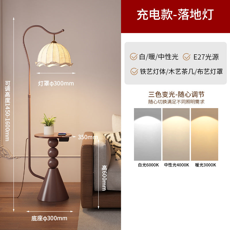 Living room floor lamp, high-end light luxury style shelf next to the sofa, american retro bedroom bedside counter lamp all in one