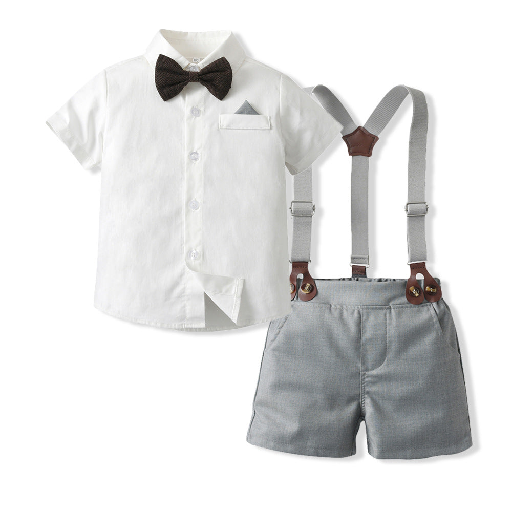 Export children's clothing summer boys short-sleeved shirt cotton boys suit first birthday dress children's day costume