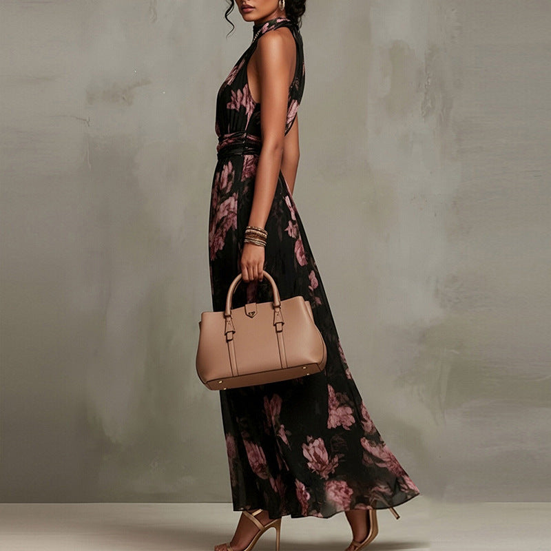 women's summer new arrivals:  cross-border fashion - elegant printed halter neck bodycon dress