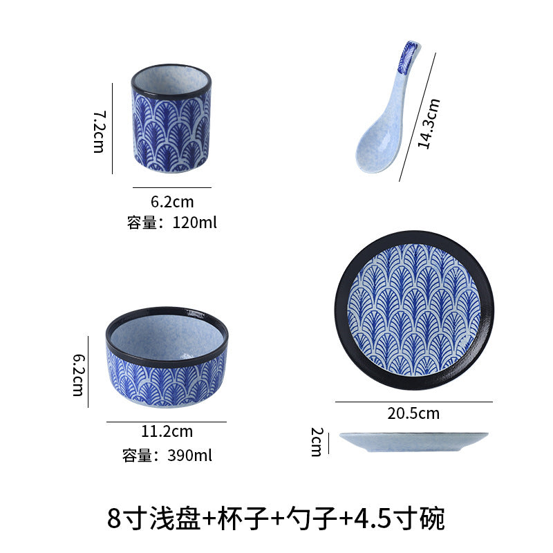 Japanese blue pattern soup bowl for home creative ramen bowl student dormitory instant noodle bowl rice bowl salad bowl retro bowl