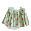 Kids'  autumn new arrival: stylish long-sleeve korean style cotton shirt for girls - sweet and chic square neck