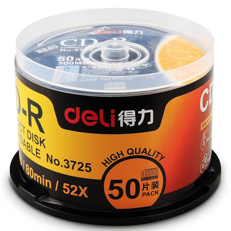 Deli 3725-CD-R plastic box 700MB CD disc burning disc 50 pieces/cartridge, fog silver
