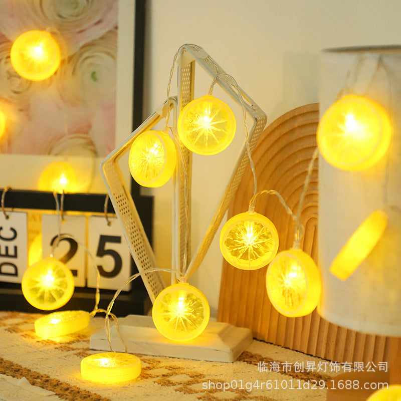 LED lemon slice light string, indoor decoration light string, night market camping atmosphere light, fruit battery box, colorful lights