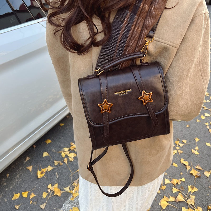 New Star Fashion College Style Multifunctional Solid Color Vintage Student School Bag Portable Travel Backpack Women's Bag