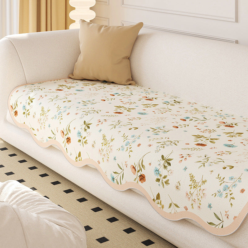 Special-shaped ice silk woven sofa cushion Korean floral fresh and non-slip summer cool irregular sofa mat cushion