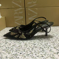Za's 2025 new women's low-heel elegant court shoes, black and gold sequined closed-toe pumps with back strap