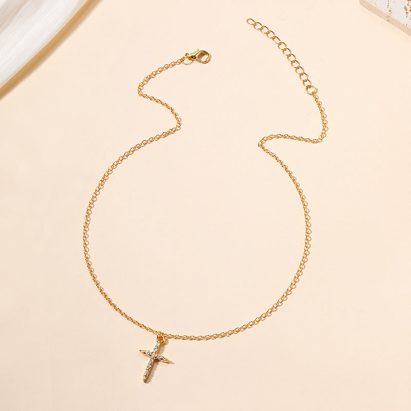 Wholesale gold cross necklaces - cross-border fashion, european & american style, high-end personalized jewelry, trendy ins style diamond-studded alloy pendants for women