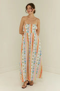 cross-border  women's new elegant high-waisted cotton linen printed camisole casual fashion dress
