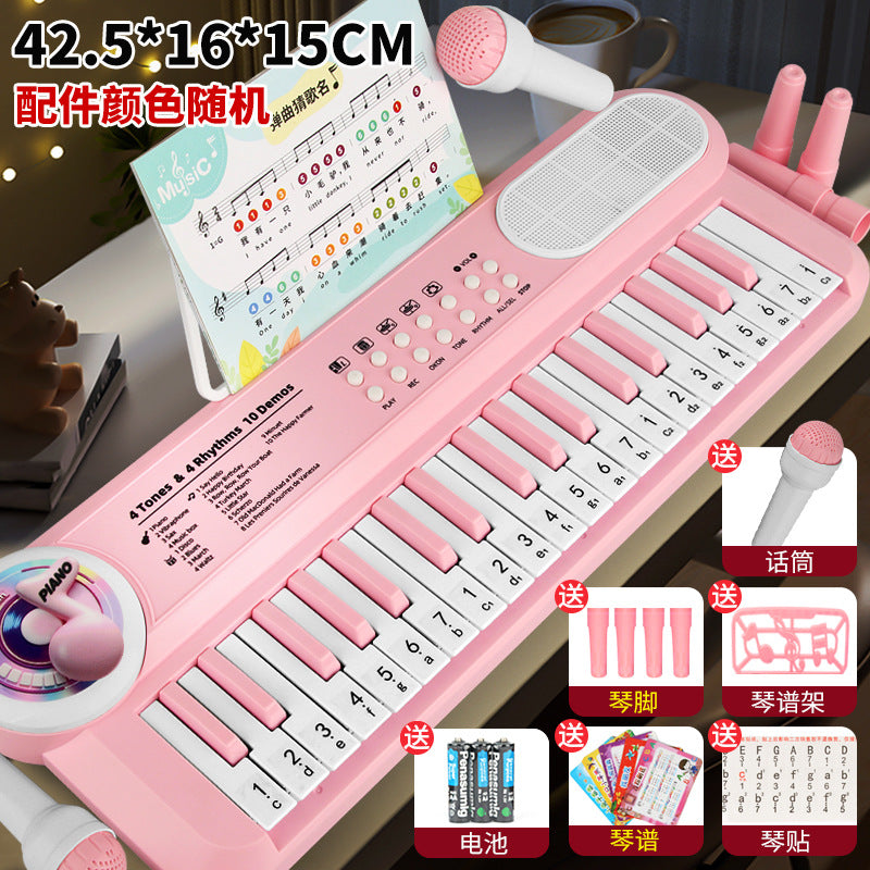 New children's piano 37-key multifunctional electronic keyboard - early education toy with microphone for girls