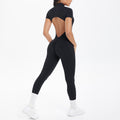 New arrival cross-border fashion tight back cut out short-sleeved pants jumpsuit sports running fitness jumpsuit yoga clothes