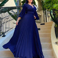 C8478 european and american women's clothing   new v-neck sexy pleated maxi dress cross-border dress