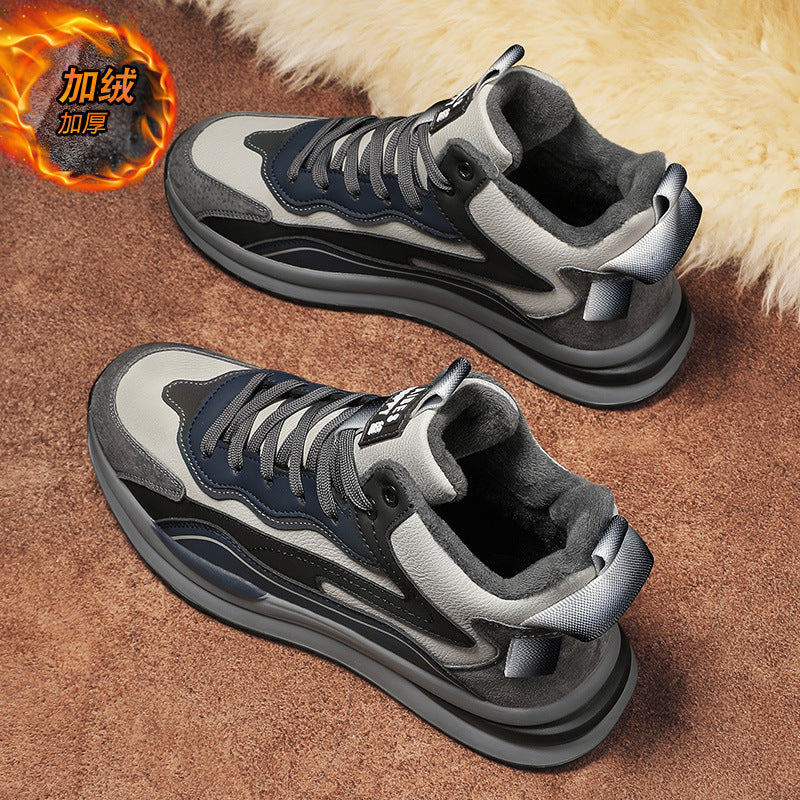 Men's cotton-padded shoes, spring 2025 new collection: high-top, fleece-lined, extra thick, casual sports, chunky sole, warm, cold-resistant, travel, dad shoes