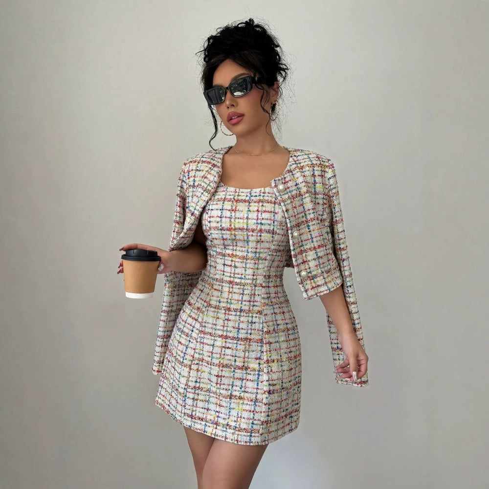 european and american cross-border chic women's clothing: new elegant chanel-style mini skirt dress two-piece set