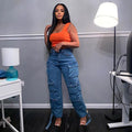 European and american style women's jeans - 's hottest fashion trend: multi-pocket cargo pants, plus size african denim