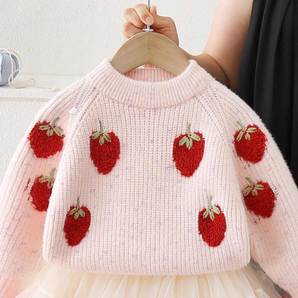 Girls' sweater set : stylish spring/autumn strawberry knit two-piece outfit with tutu skirt