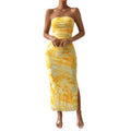 Custom-made cross-border women's tk mesh printed dress, new summer high-waisted slimming slit tube top bodycon dress