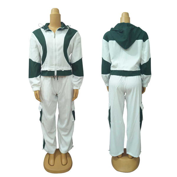 Foreign trade new European and American suit women's color matching hooded long-sleeved women's sportswear large size casual sweatpants women's suit