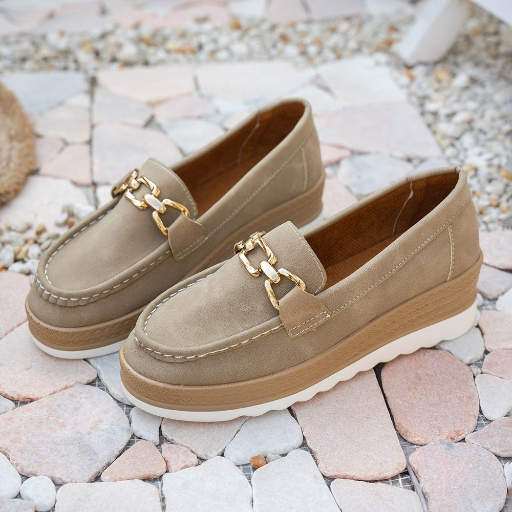 export plus size women's single shoes  autumn new metal chain wedge heel platform casual loafers wholesale