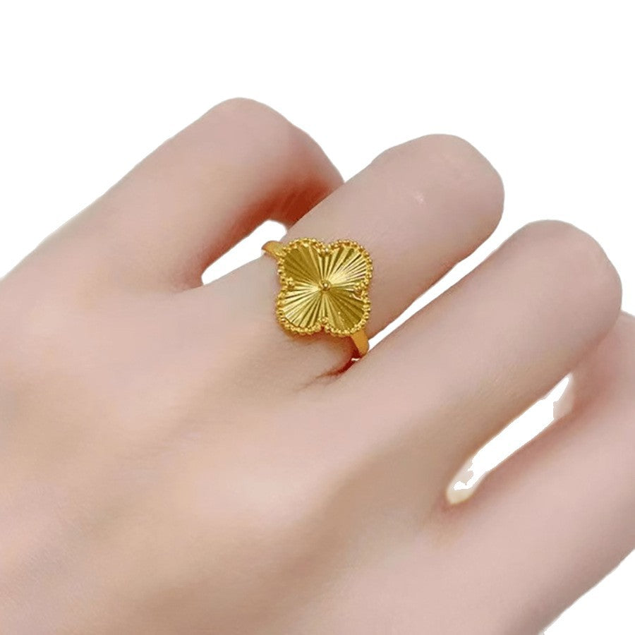 Accessible luxury style four-leaf clover open ring gold-plated copper ring niche style design ins style versatile index finger ring wholesale