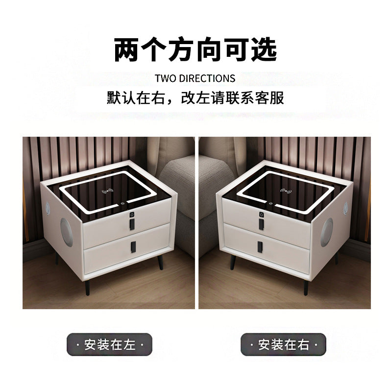 Smart nightstand solid wood bedside table - modern style bedroom with wireless charging, multifunctional lighting, and wireless charging capability