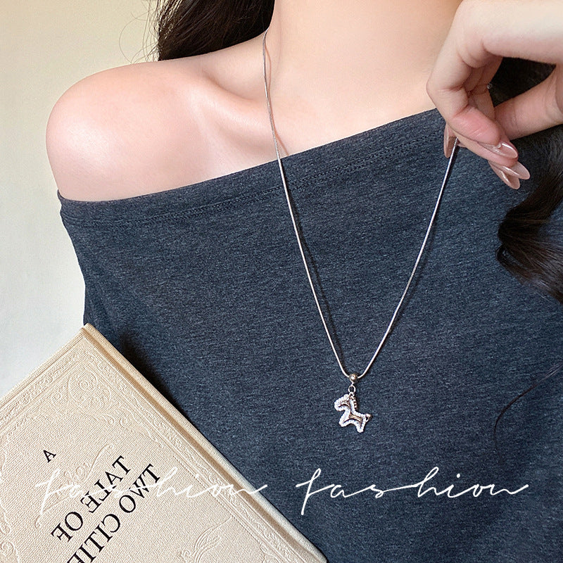 Instant wealth silver pony necklace - women's 2026 new fashion sweater chain - light luxury high-end clothing accessory
