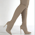 2026 spring new arrival: plus size women's boots - stretch boots, retro stiletto high heels, knitted over-the-knee boots