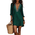 Independent station fashion cross-border women's clothing  summer new arrival v neck mid-sleeve vacation style eleganceelegantdress