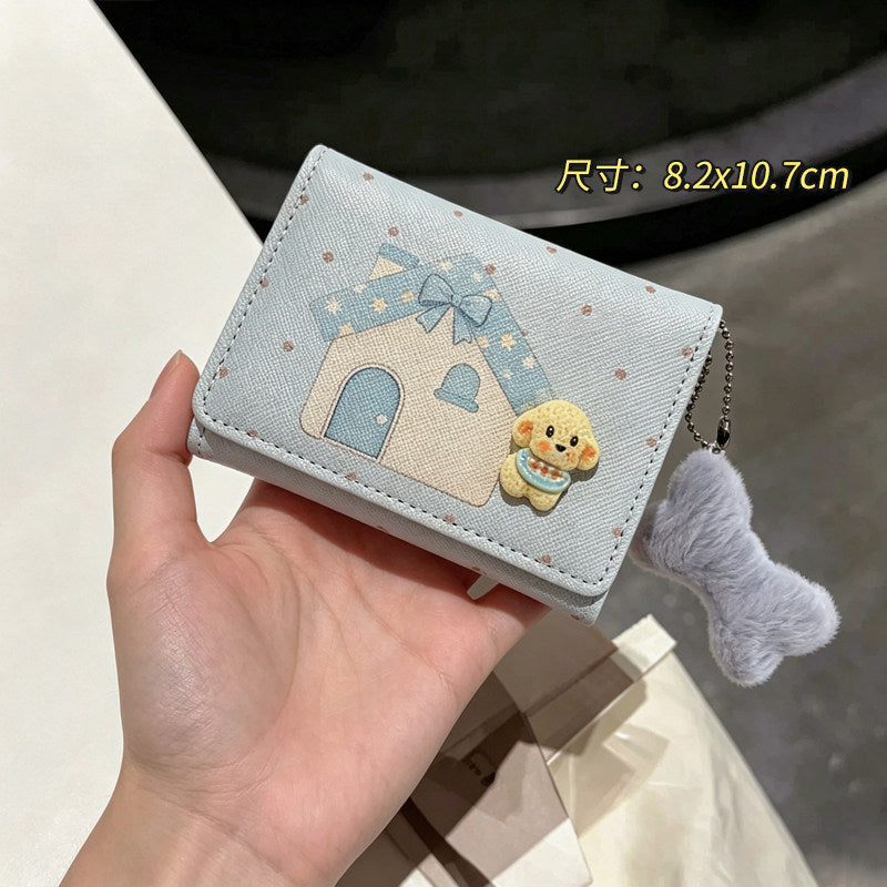 Korean style short wallet multifunctional card holder cute cartoon foldable multi-card slot leather wallet student high-value design