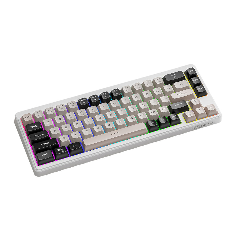 Free wolf m68 wireless bluetooth tri-mode mechanical feel keyboard - gaming, esports, office - low profile pbt keycaps - keyboard and mouse combo