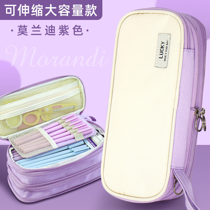 Cross-border pencil bag, Japanese and Korean macaron color matching can be turned into a large-capacity pencil bag, Japanese multi-functional stationery box for middle school students