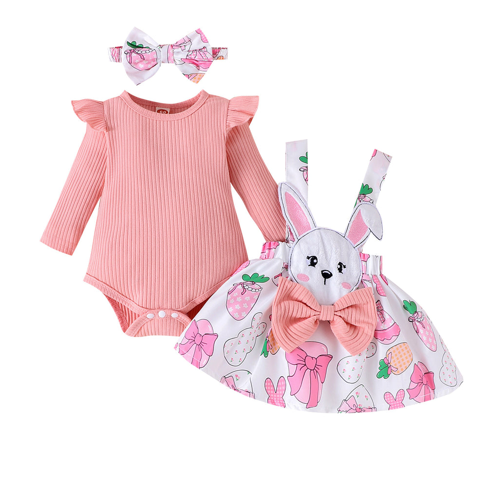 Export cross-border fashion spring & fall new product girlsuit small and medium-sized children lace collar long sleeves + flower printing suspender skirt