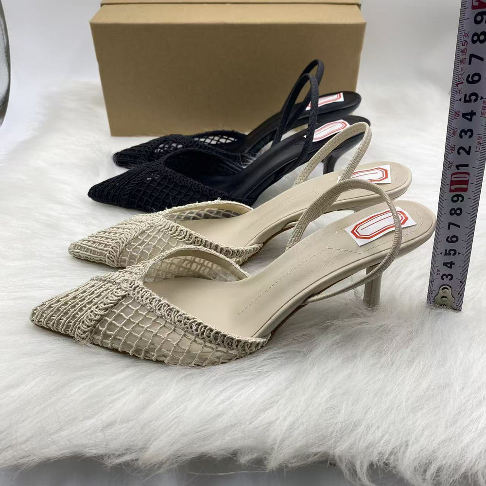 Za's 2025 new pointed-toe heels: chunky heel, french-inspired, unique design, hollow-out knit, elegant and versatile closed-toe style