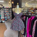 European and american cross-border women's clothing:  summer new collection - sweet & fresh floral high-waisted a-line mini slip dress