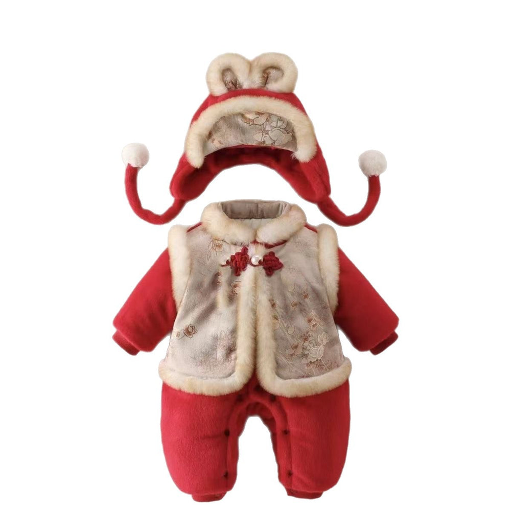 Baby new year clothes winter clothing chinese style one-piece small month-old baby girl new chinoiserie hundred days red outing climbing suit